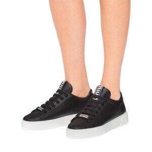 NWT Miu Miu Leather Low Top Platform Sneakers Black Leather Sz 37